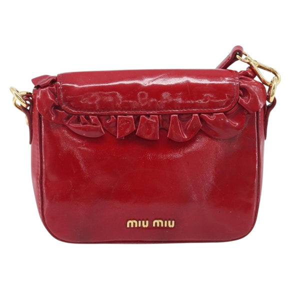 Miu Miu Shoulder Bag Patent Red Gold Tone Auth bs37837