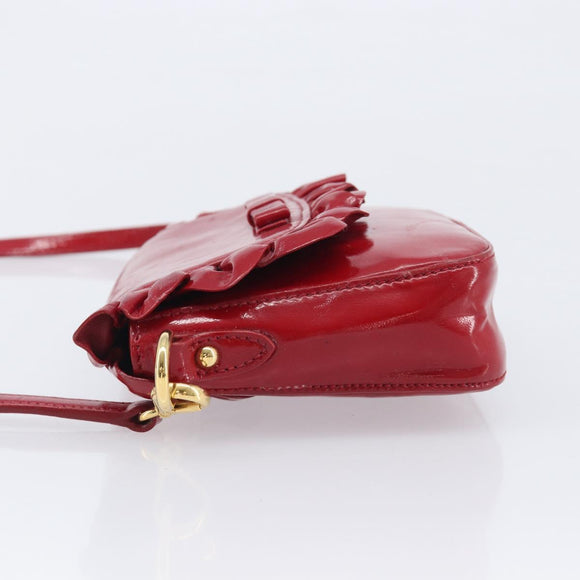 Miu Miu Shoulder Bag Patent Red Gold Tone Auth bs37837