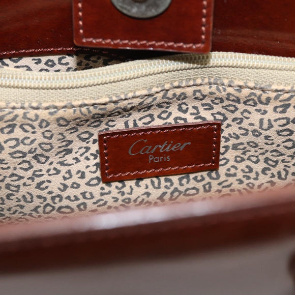 Cartier PANTHERE Tote Bag Patent Brown Silver Auth bs37838