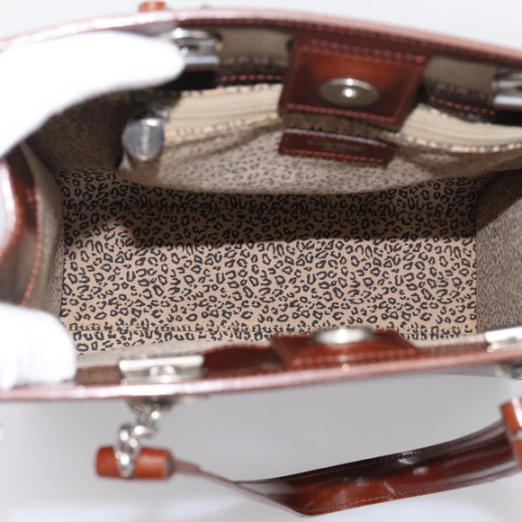 Cartier PANTHERE Tote Bag Patent Brown Silver Auth bs37838