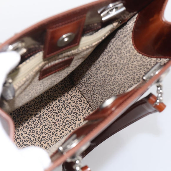 Cartier PANTHERE Tote Bag Patent Brown Silver Auth bs37838