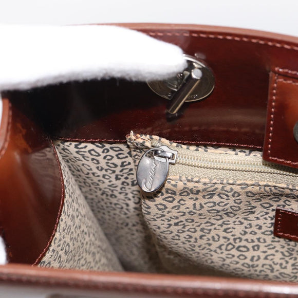 Cartier PANTHERE Tote Bag Patent Brown Silver Auth bs37838