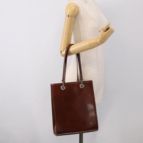 Cartier PANTHERE Tote Bag Patent Brown Silver Auth bs37838