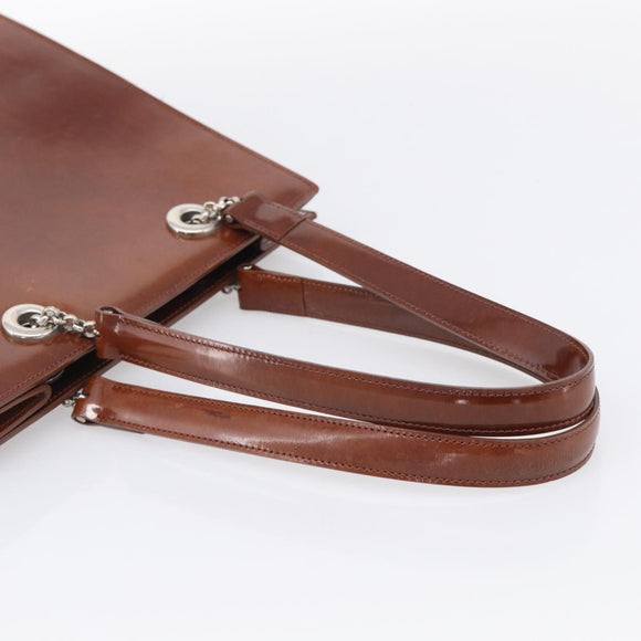 Cartier PANTHERE Tote Bag Patent Brown Silver Auth bs37838