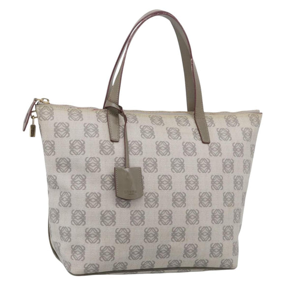 LOEWE Anagram Tote Bag PVC Leather Gray Gold Tone Auth bs37839