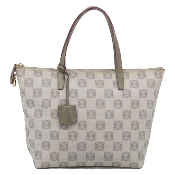 LOEWE Anagram Tote Bag PVC Leather Gray Gold Tone Auth bs37839