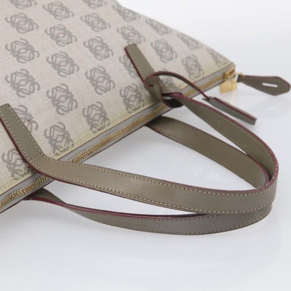 LOEWE Anagram Tote Bag PVC Leather Gray Gold Tone Auth bs37839