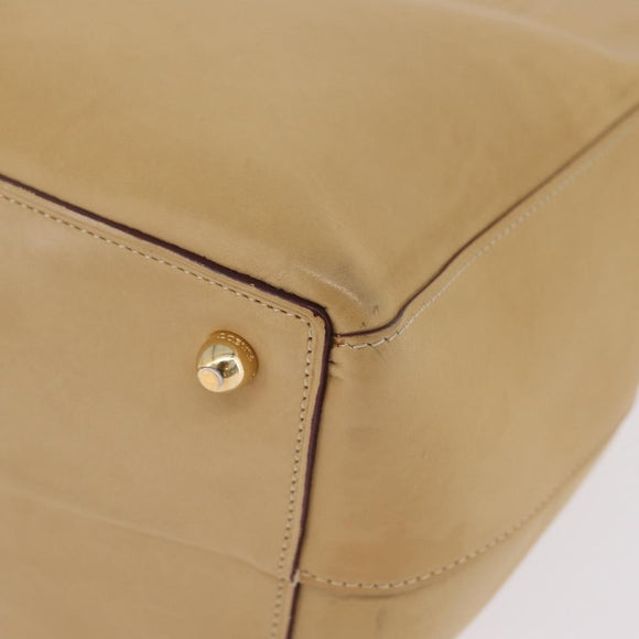 LOEWE Hand Bag Leather Beige Gold Tone Auth bs37840