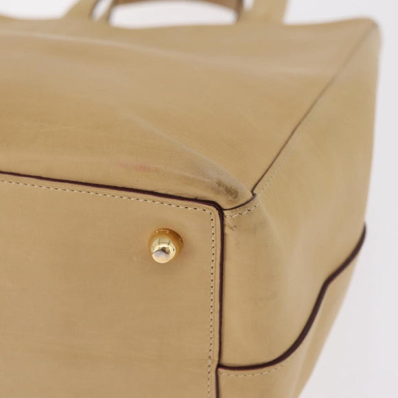 LOEWE Hand Bag Leather Beige Gold Tone Auth bs37840