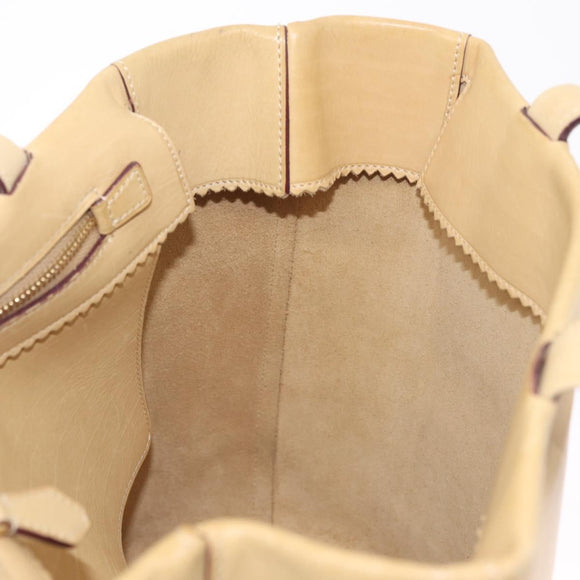 LOEWE Hand Bag Leather Beige Gold Tone Auth bs37840