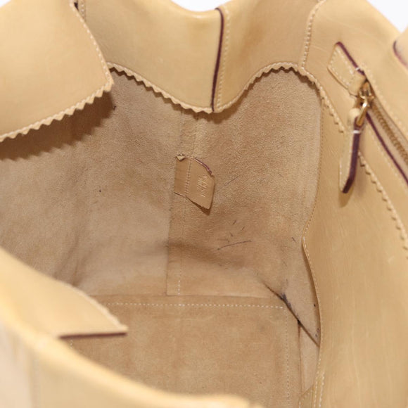 LOEWE Hand Bag Leather Beige Gold Tone Auth bs37840