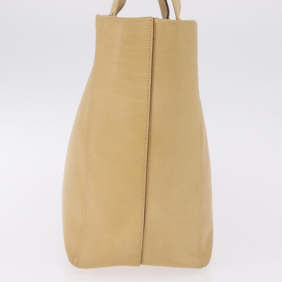 LOEWE Hand Bag Leather Beige Gold Tone Auth bs37840