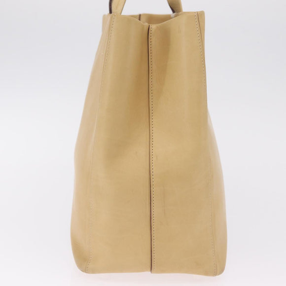 LOEWE Hand Bag Leather Beige Gold Tone Auth bs37840