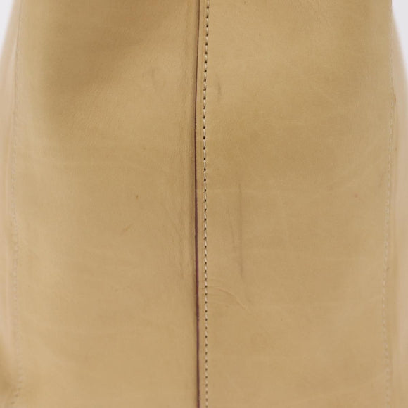 LOEWE Hand Bag Leather Beige Gold Tone Auth bs37840