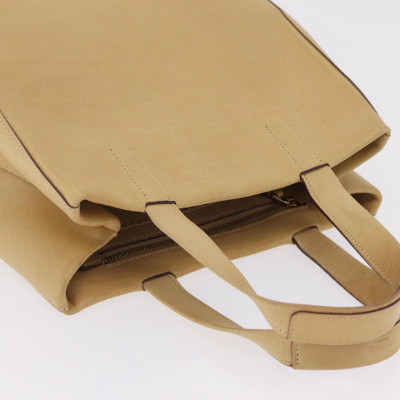 LOEWE Hand Bag Leather Beige Gold Tone Auth bs37840