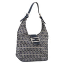 FENDI Zucchino Canvas Mamma Baguette Shoulder Bag Navy Silver Auth bs37841A-1