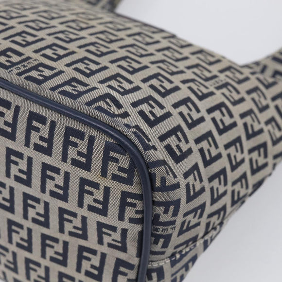 FENDI Zucchino Canvas Mamma Baguette Shoulder Bag Navy Silver Auth bs37841A