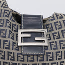 FENDI Zucchino Canvas Mamma Baguette Shoulder Bag Navy Silver Auth bs37841A-15