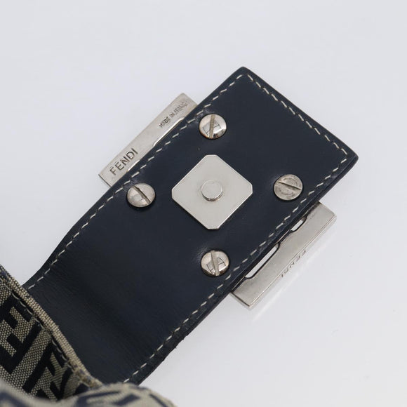 FENDI Zucchino Canvas Mamma Baguette Shoulder Bag Navy Silver Auth bs37841A