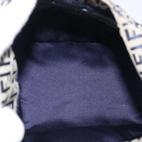 FENDI Zucchino Canvas Mamma Baguette Shoulder Bag Navy Silver Auth bs37841A