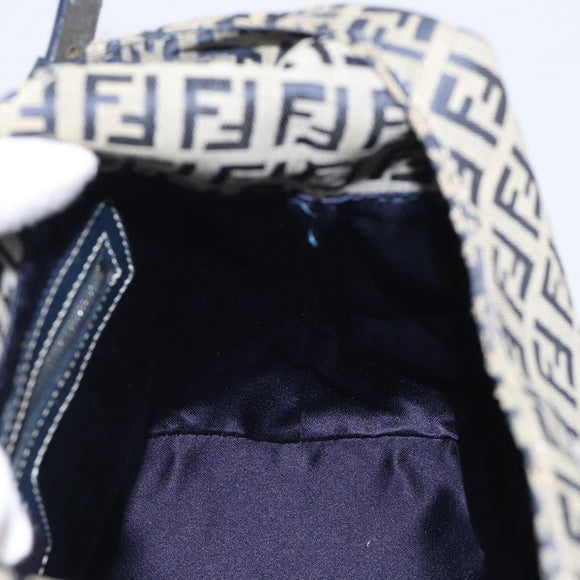 FENDI Zucchino Canvas Mamma Baguette Shoulder Bag Navy Silver Auth bs37841A