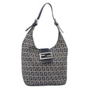 FENDI Zucchino Canvas Mamma Baguette Shoulder Bag Navy Silver Auth bs37841A-2