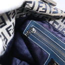 FENDI Zucchino Canvas Mamma Baguette Shoulder Bag Navy Silver Auth bs37841A-21
