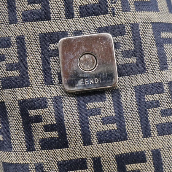 FENDI Zucchino Canvas Mamma Baguette Shoulder Bag Navy Silver Auth bs37841A