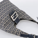 FENDI Zucchino Canvas Mamma Baguette Shoulder Bag Navy Silver Auth bs37841A-6