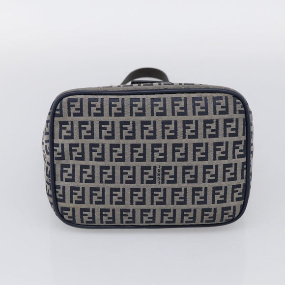 FENDI Zucchino Canvas Mamma Baguette Shoulder Bag Navy Silver Auth bs37841A