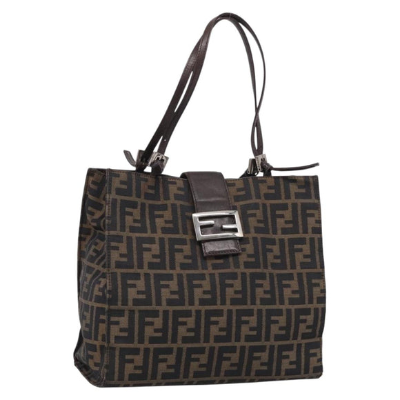 FENDI Zucca Canvas Tote Bag Black Silver Auth bs37842
