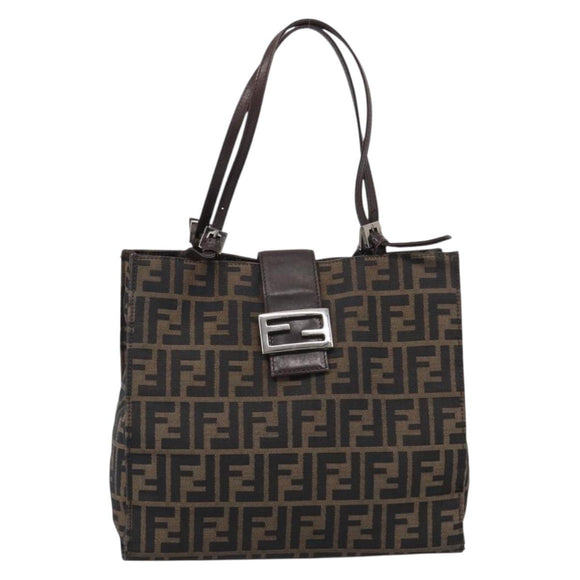 FENDI Zucca Canvas Tote Bag Black Silver Auth bs37842