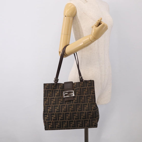 FENDI Zucca Canvas Tote Bag Black Silver Auth bs37842