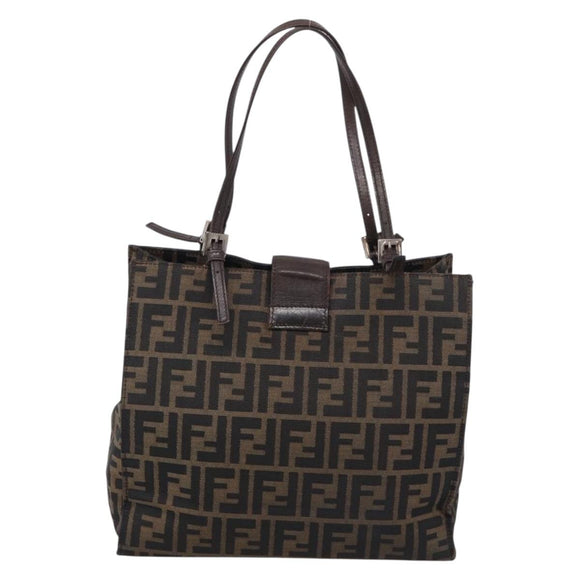 FENDI Zucca Canvas Tote Bag Black Silver Auth bs37842