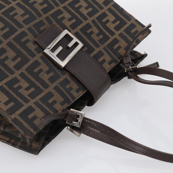 FENDI Zucca Canvas Tote Bag Black Silver Auth bs37842