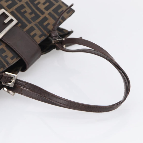 FENDI Zucca Canvas Tote Bag Black Silver Auth bs37842
