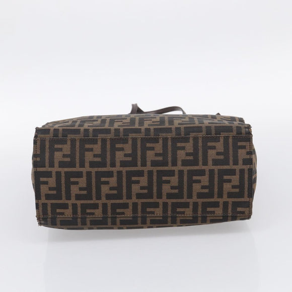 FENDI Zucca Canvas Tote Bag Black Silver Auth bs37842