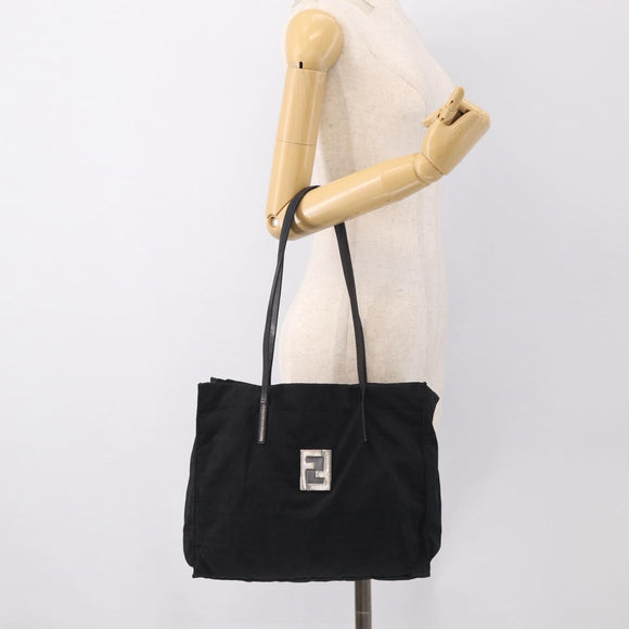 FENDI Zucca Canvas Tote Bag Black Silver Auth bs37843