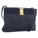 Salvatore Ferragamo Vala Shoulder Bag Suede Navy Gold Tone Auth bs37861-1