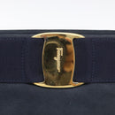Salvatore Ferragamo Vala Shoulder Bag Suede Navy Gold Tone Auth bs37861-14
