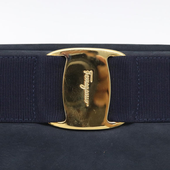 Salvatore Ferragamo Vala Shoulder Bag Suede Navy Gold Tone Auth bs37861