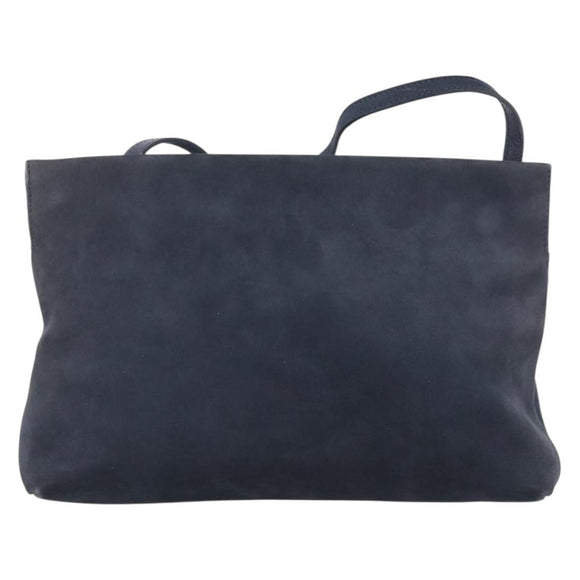 Salvatore Ferragamo Vala Shoulder Bag Suede Navy Gold Tone Auth bs37861