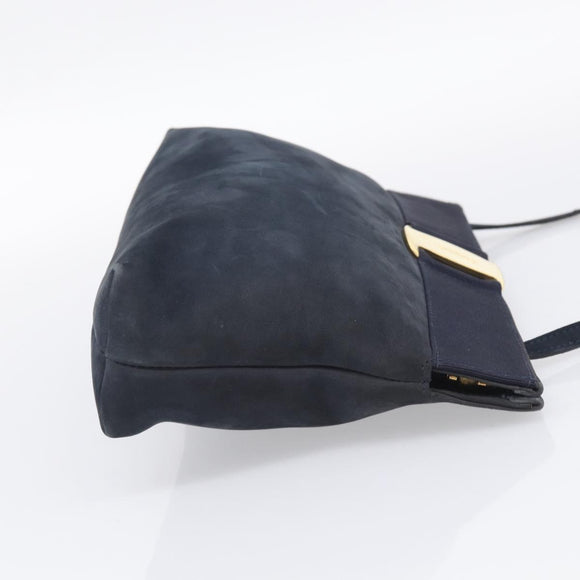 Salvatore Ferragamo Vala Shoulder Bag Suede Navy Gold Tone Auth bs37861