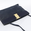 Salvatore Ferragamo Vala Shoulder Bag Suede Navy Gold Tone Auth bs37861-6