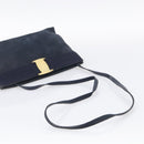 Salvatore Ferragamo Vala Shoulder Bag Suede Navy Gold Tone Auth bs37861-7
