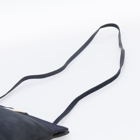 Salvatore Ferragamo Vala Shoulder Bag Suede Navy Gold Tone Auth bs37861