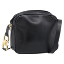 Salvatore Ferragamo Gancini Shoulder Bag Leather Black Gold Tone Auth bs37862-1