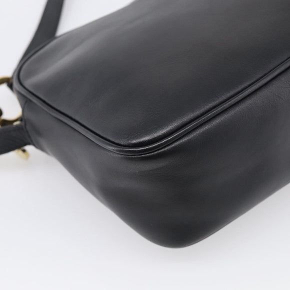 Salvatore Ferragamo Gancini Shoulder Bag Leather Black Gold Tone Auth bs37862
