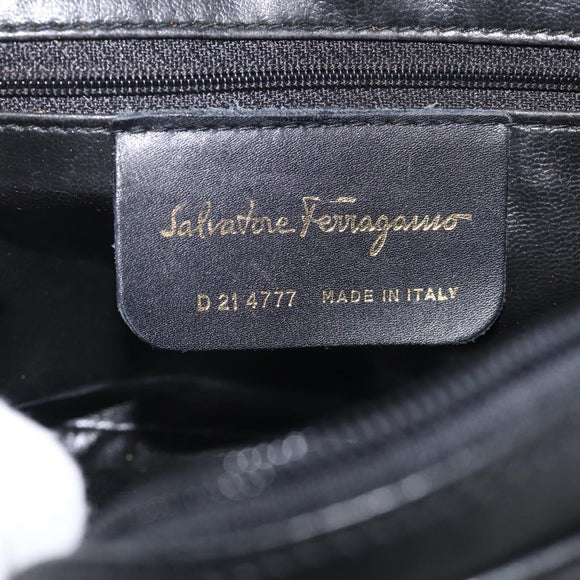 Salvatore Ferragamo Gancini Shoulder Bag Leather Black Gold Tone Auth bs37862