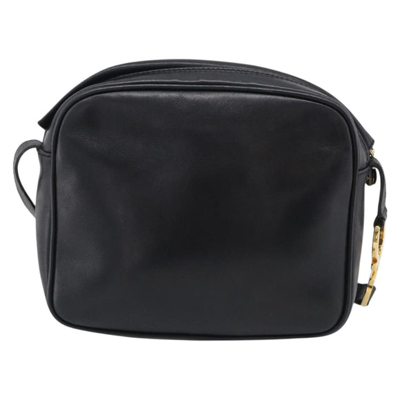Salvatore Ferragamo Gancini Shoulder Bag Leather Black Gold Tone Auth bs37862